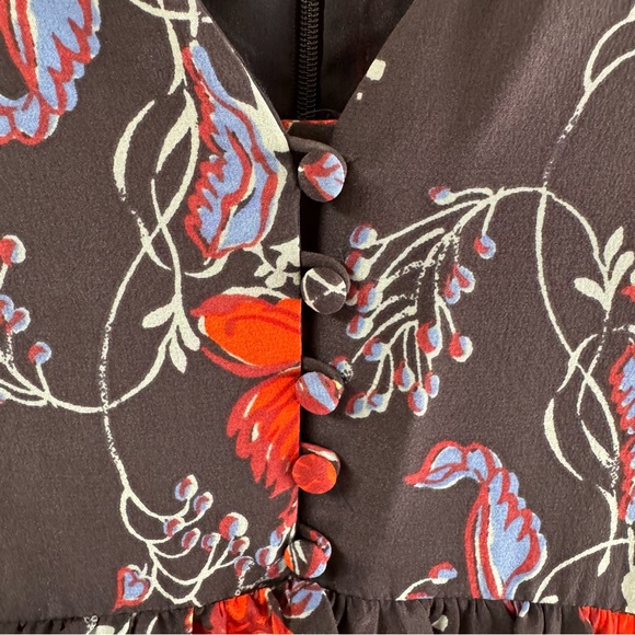 Madewell Silk Windblown Red Poppies Ruffle Waist Mini Dress Size 00 - Picture 7 of 10